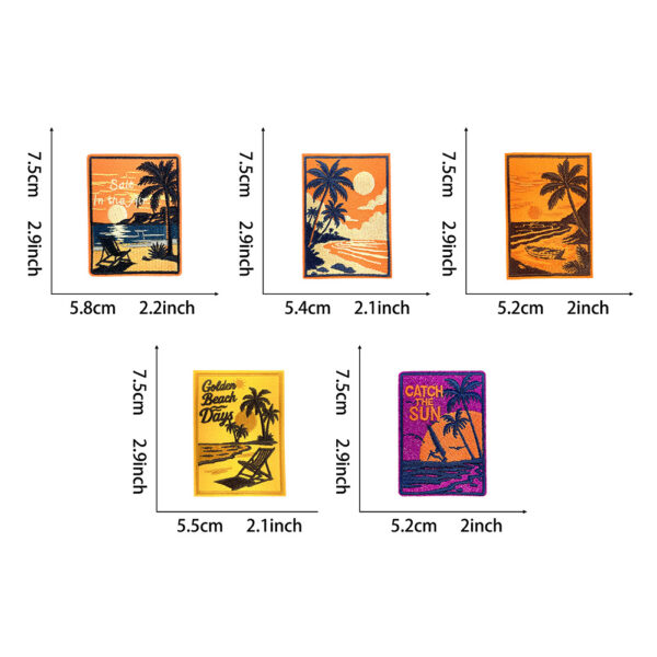 oly-ea73c7a967bde98e44e3b79a2abaabdb Wholesale Vintage Sunset Beach Embroidery Patches 5 Designs Polyester DIY Iron-On for Shoes Hats Bags Car Key Accessory