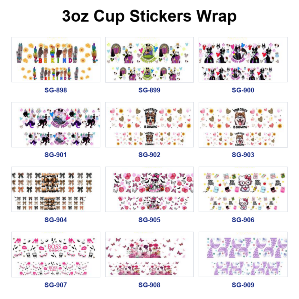 Wholesale 8pcs Cute Girly Cartoon Bow Floral 3oz Cup Stickers Wrap OLY Exclusive