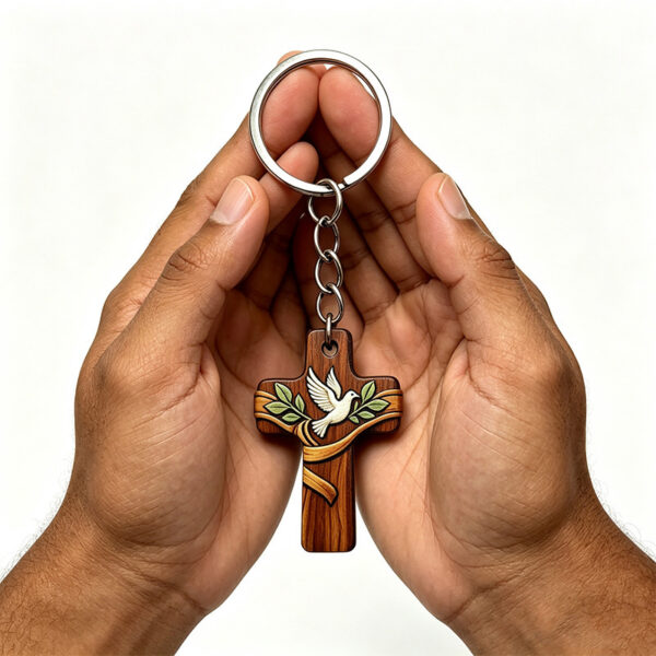 Wholesale Handmade Wooden Cross Keychain Cartoon Design Party Favor Car Key Accessory