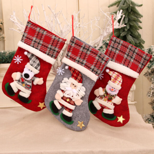 Wholesale Korean Style Plush Santa Christmas Stocking Gift Bag Large 3D Decorative for Candy Resale