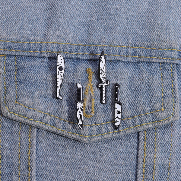 Wholesale Punk Style Skull Alloy Brooch Pin, Black White Knife Shape, Everyday Wear Jewelry Accessory