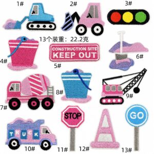 Colorful engineering vehicle cloth stickers set 13 pieces