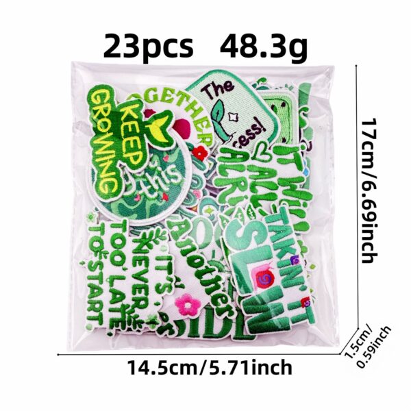 Wholesale Cartoon Healing English Embroidery Patch, Green Series Decorative Fabric for Clothing and Bag Repair