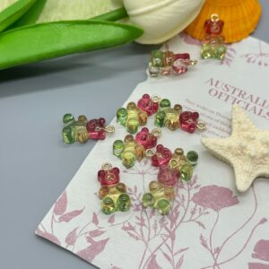 Translucent pink and green color matching / Bear pendant (single)