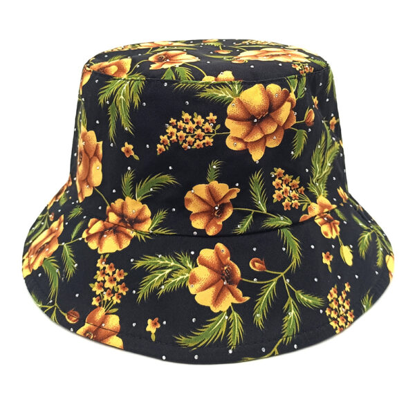 Wholesale Floral Rhinestone Double Sided Bucket Hat Sun Protection Casual Fashion Accessory Gift