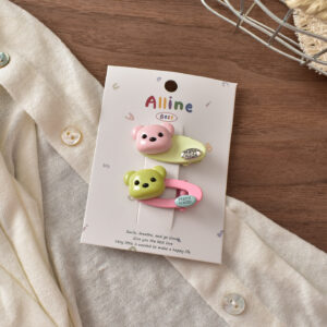 19# pink green bear head duckbill clip-2 piece set