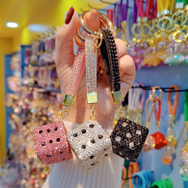 oly-ebd8df0c2e016a512d65e97eec764daf Wholesale Rhinestone Dice Keychain Cute Bag Charm for Women Car Key Accessory Boutique Gift