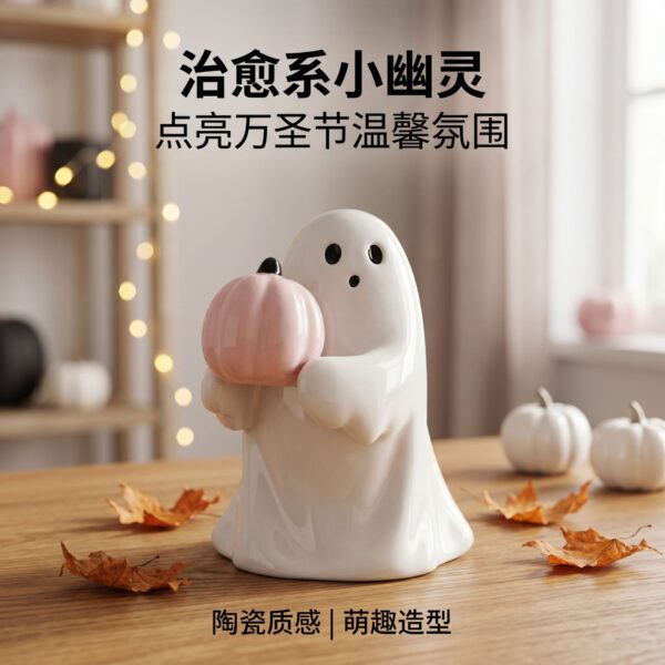 Wholesale Halloween Cute Ghost Resin Figurine Holding Pumpkin Home Decor Accent