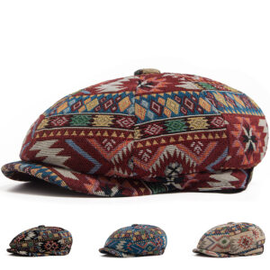Wholesale Bohemian Octagonal Hat Contrast Color Windproof Winter Newsboy Cap for Men Women Trendy Fashion