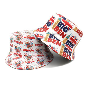 Wholesale London Print Retro Love Heart Bucket Hat Sun Protection Hat for Men Women