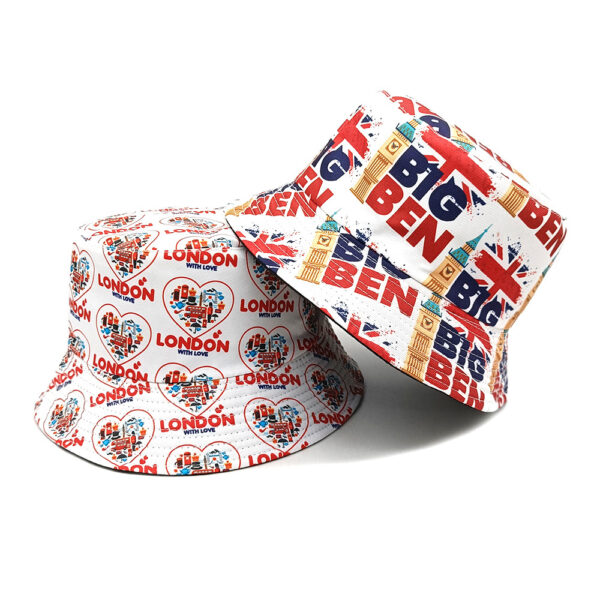 Wholesale London Print Retro Love Heart Bucket Hat Sun Protection Hat for Men Women