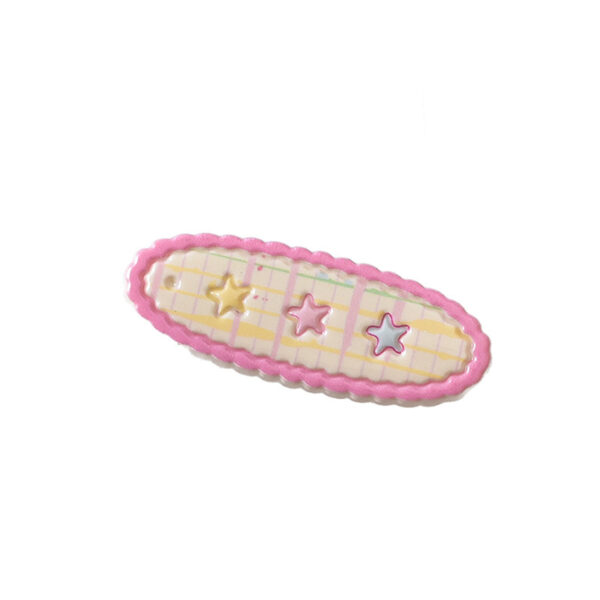 oly-ec5f74bcfc369984f9ff516a87acee5b Wholesale Fashion Pink Plaid Star Print Oval Duckbill Hair Clip, Plastic Hair Accessory for Women