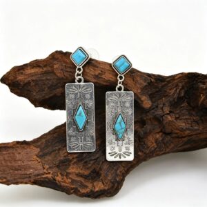 A pair of geometric rectangular turquoise stud earrings (FG1681-3)