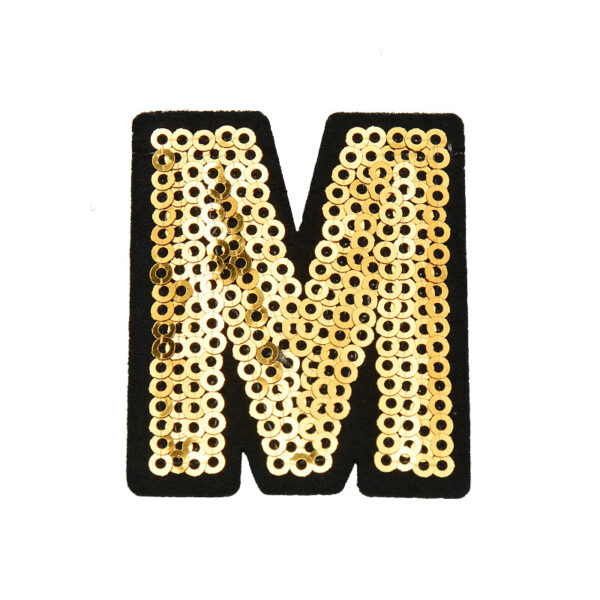 Wholesale Polyester Gold Sequin Embroidered Alphabet Patch Decorative Accent for Coats