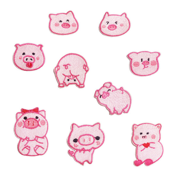Wholesale Embroidered Patches Pink Cute Pig Cartoon Applique for Clothing Decoration Boutique Accessories 9 Pack