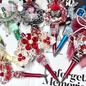 oly-ecd0d30407d4bf400f0d8ac4e0c37b3d Wholesale Trendy Red Black Diamond Strip Tassel Flower Beaded Pen Fashion Accessory Gift