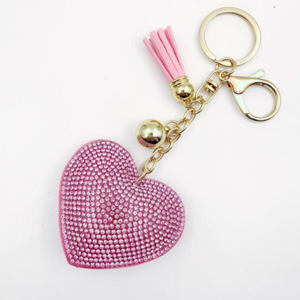 Wholesale Leather Heart Rhinestone Keychain with Tassel Bag Charm for Wedding Gift