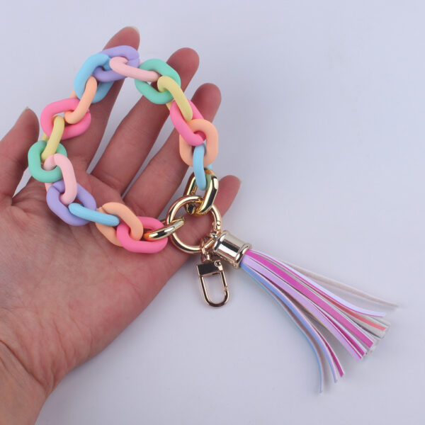 oly-eceec614bf2d6c8fa89c38f663aa58a0 Wholesale American Style Leather Tassel Keychain for Women Pink Trendy Car Key Accessory