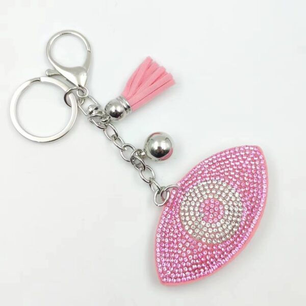 Wholesale White Flannel Rhinestone Eye Keychain Bag Charm for Wedding Gift, Car Key Accessory