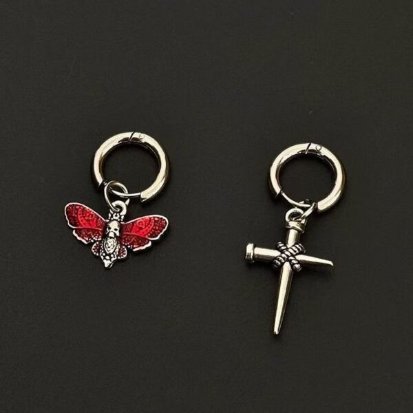 oly-ed2db278616ef1238fff6225a46bab60 Wholesale Stainless Steel Cross Moth Skull Asymmetrical Earrings Niche Punk Jewelry Accessory for Party Wear Boutique Resale