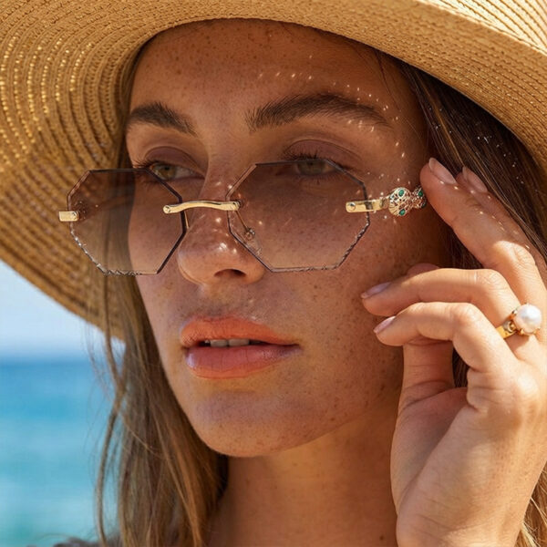 Wholesale Gold Finish Octagonal Frameless Sunglasses Fashion Accessory Gift