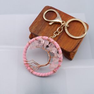 Rose quartz (5cm) + gold keychain