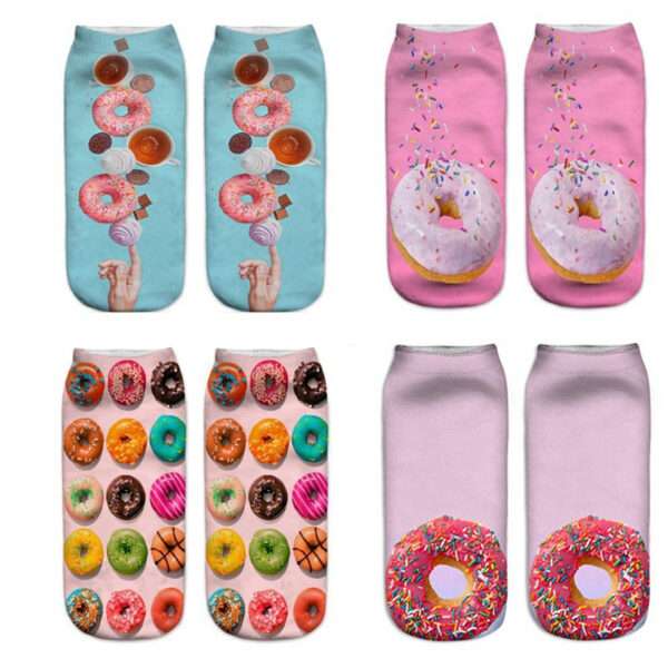 oly-ed4930af3a9487596d154fddd9b1a383 Wholesale 3D Donut Print Socks Fun Cartoon Design Casual Short Barrel Socks Great Gift for Men and Women
