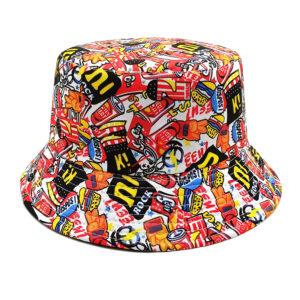 Wholesale Trendy Bucket Hat Hamburger Cola Print Graffiti Style Unisex Sun Hat for Outdoor Activities