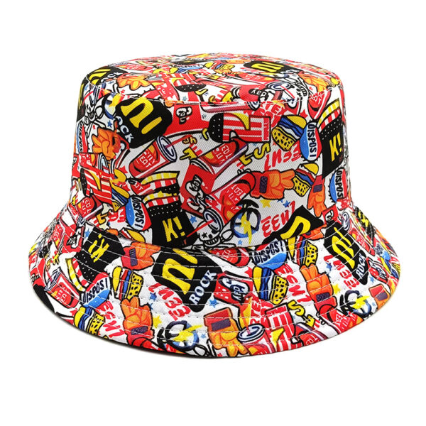 Wholesale Trendy Bucket Hat Hamburger Cola Print Graffiti Style Unisex Sun Hat for Outdoor Activities