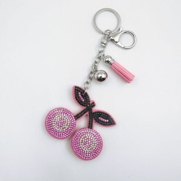 Wholesale Rhinestone Cherry Keychain Zinc Alloy Leather Pendant Fashion Accessory