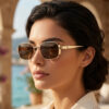 Wholesale Retro Square Frame Hip Hop Sunglasses Gold Frame Gray Lens UV400 Fashion Accessory