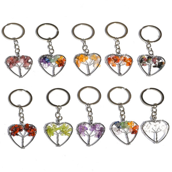 Wholesale Tree of Life Heart Keychain Pendant Natural Strawberry Crystal Fashion Accessory Gift