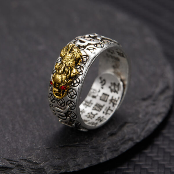 Wholesale Alloy Gold Electroplated Retro Pi Xiu Mantra Ring Unisex Jewelry Accessory