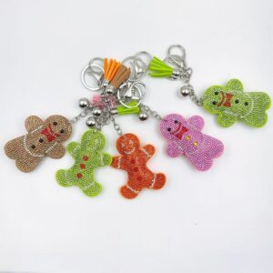 Wholesale Rhinestone Gingerbread Man Keychain Decorative Car Key Accessory Gift