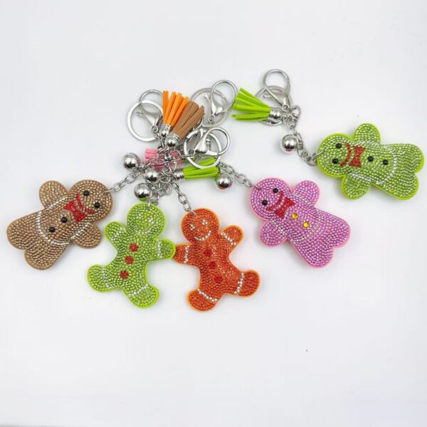 Wholesale Rhinestone Gingerbread Man Keychain Decorative Car Key Accessory Gift