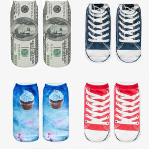 Wholesale Trendy 3D Digital Print Cartoon Short Socks Breathable Sweat Absorbing Polyester Cotton Everyday Fashion Accessory