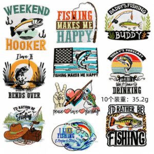 Fishing theme cloth stickers b set of 10 pieces