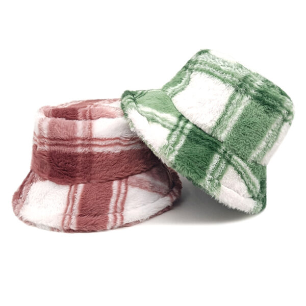 Wholesale Plaid Plush Bucket Hat Winter Chic Fashion Accessory Gift for Women