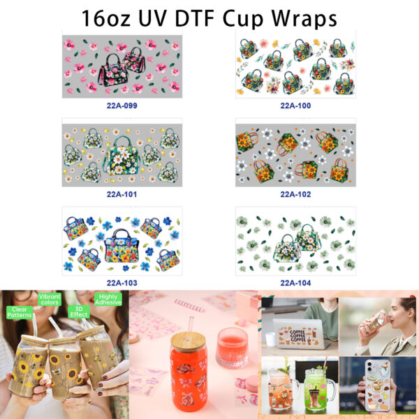 oly-ee63ed898ae27d2703fe96fdd9a9fec2 Wholesale 5pcs Watercolor Floral Fashion Tote Bag Multi Color Daisy Wildflower Leaf Mixed Print 16oz Cup UV DTF Wraps OLY Exclusive
