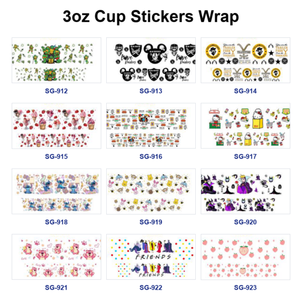 Wholesale 8pcs Mixed Cartoon Character 3oz Cup Stickers Wrap OLY Exclusive