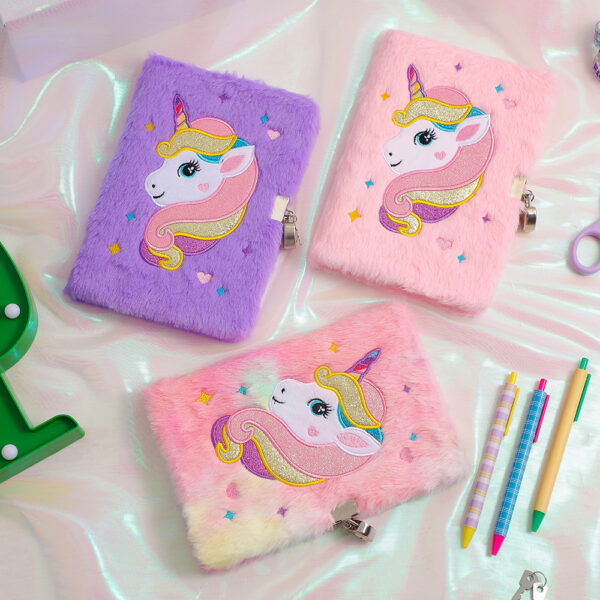 oly-ef116b820fd666e91d13270e2c4e8685 Wholesale Plush Unicorn A5 Lock Diary Cute Notebook for Children Fun Gift Idea