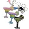 Wholesale Rhinestone Wine Glass Keychain Tassel Key Ring Fashion Accessory Gift for Wedding