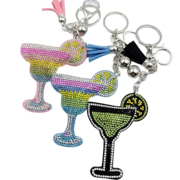 Wholesale Rhinestone Wine Glass Keychain Tassel Key Ring Fashion Accessory Gift for Wedding