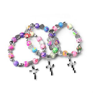 oly-ef21b4a9f895d64da22782c3bcb710f1 Wholesale Colorful Soft Clay Cross Rosary Beaded Bracelet Unisex Fashion Accessory Gift