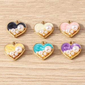 Wholesale 10 Pcs Pink Heart Pendants with Pearl Inlay Romantic DIY Fashion Accessory