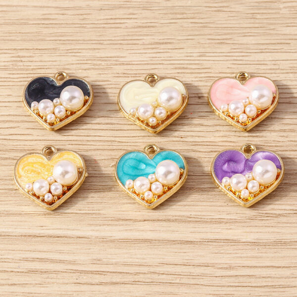 Wholesale 10 Pcs Pink Heart Pendants with Pearl Inlay Romantic DIY Fashion Accessory
