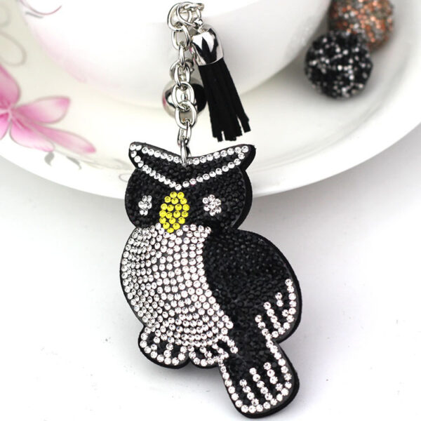 Wholesale Bright Red Cartoon Owl Keychain Korean Velvet Rhinestone Bag Charm Fashion Accessory Gift