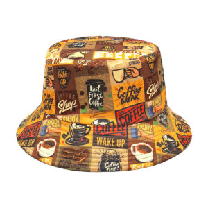 Wholesale Coffee Pattern Bucket Hat Sun Protection Fashion Accessory Casual Gift for Women