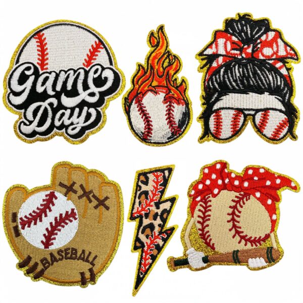 oly-f00badf109f4d44557ac62b9f695bfc1 Wholesale Cartoon Baseball Embroidered Patch Set of 6 - Decorative Iron-On Applique for Everyday Use or Boutique