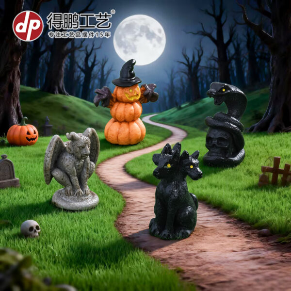 Wholesale Halloween Dark Style Resin Figurines Gargoyle and Pumpkin Decorative Accents